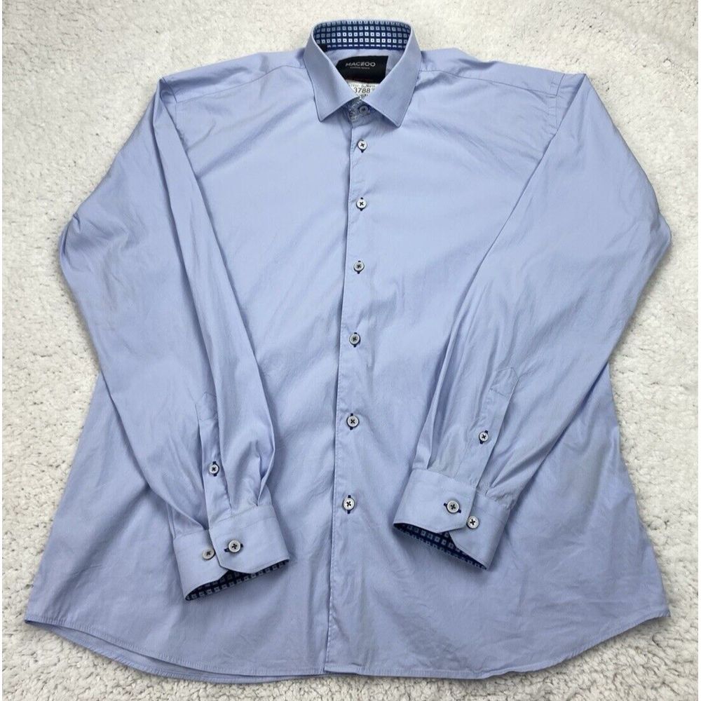 Maceoo Button Shirt Mens 5XL Light Blue Geo Flip Cuffs Italian Jaquard‎ Fabrics